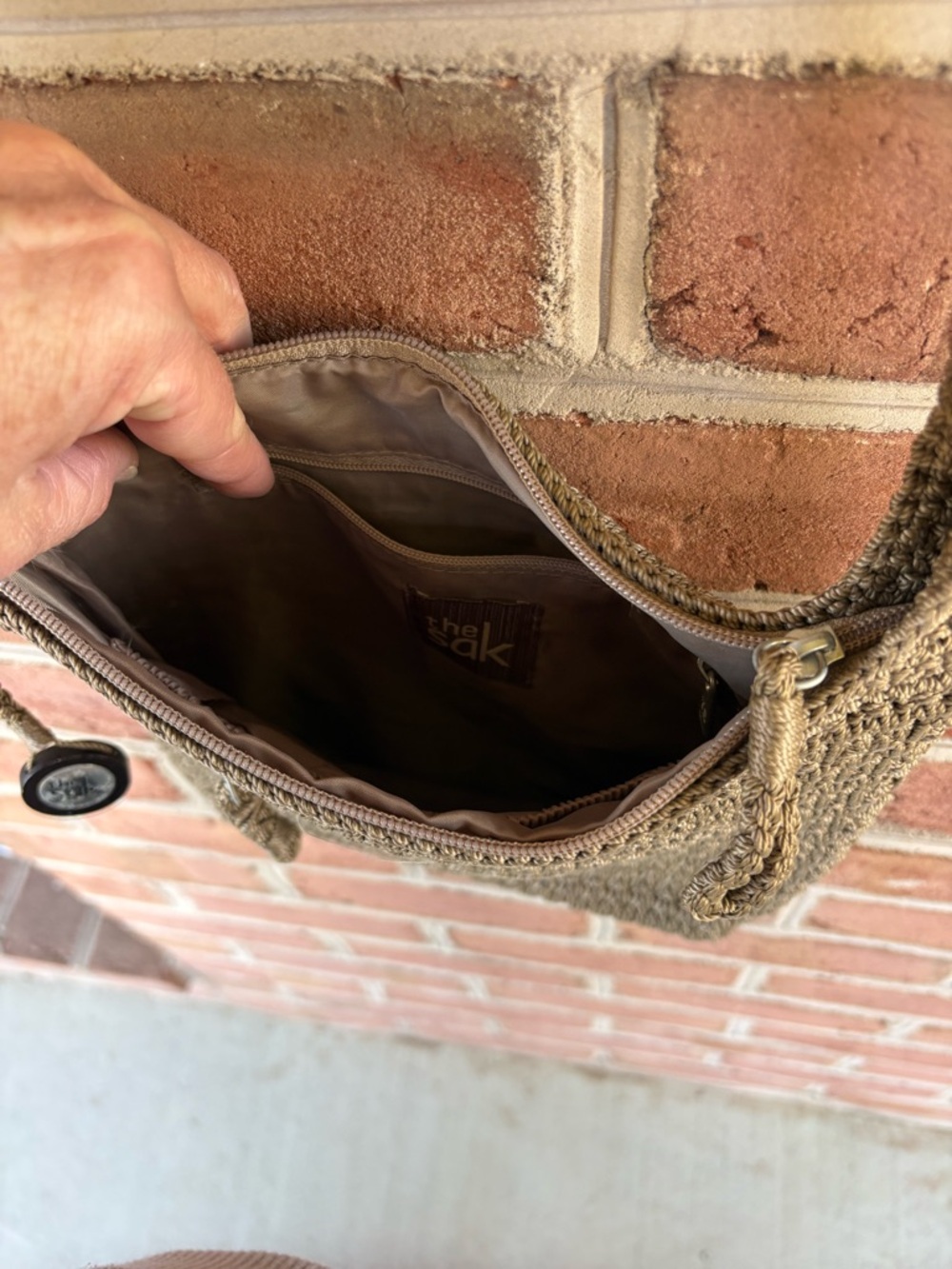 The Sak Woven Crochet Crossbody Bag in Taupe - Picture 7 of 8